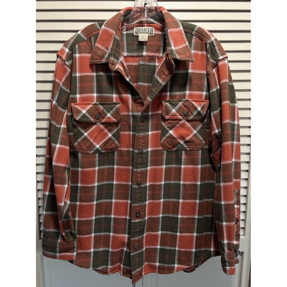 Duluth Plaid Flannel Shirt Button Up Long Sleeve Size Large Heavyweight Pockets